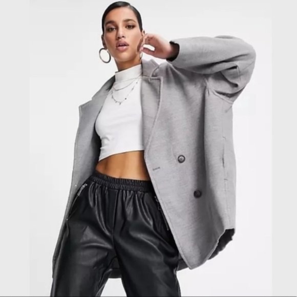 Free People Hannah oversized pea coat grey size large nwot - Picture 2 of 15